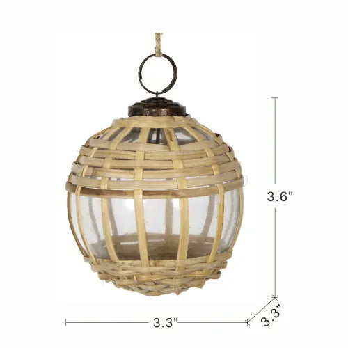 Bamboo Christmas Ornaments Set of 3 Woven Glass Ball Decor 3.3 Inch