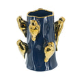 Blue Ceramic Tree Branch Vase with Gold Bird Accents 9.5 Inch Home Decor