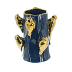 Blue Ceramic Tree Branch Vase with Gold Bird Accents 9.5 Inch Home Decor
