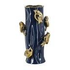 Blue Ceramic Tree Branch Vase with Gold Birds 15.5 Inch Elegant Home Decor