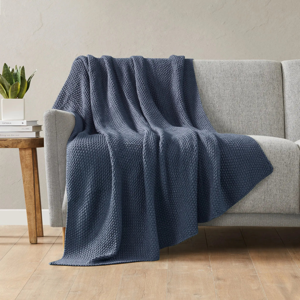 Bree Knit Throw Deep Blue