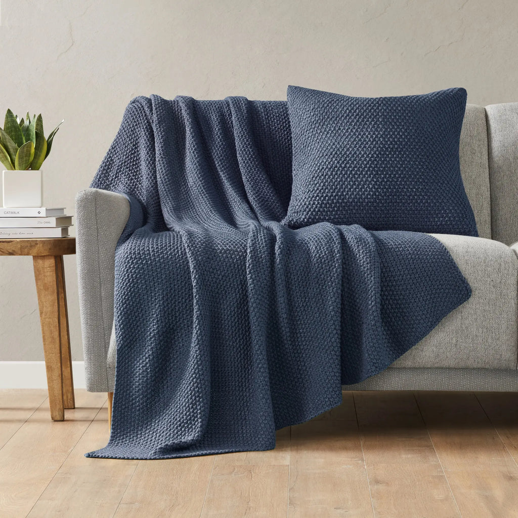 Bree Knit Throw Deep Blue
