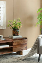 Brown and Amber Cheetah Print Glass Vase 7.9 Inch Short Cylinder Planter