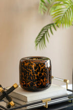 Brown and Amber Cheetah Print Glass Vase 7.9 Inch Short Cylinder Planter