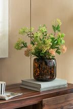 Brown and Amber Cheetah Print Glass Vase 7.9 Inch Short Cylinder Planter