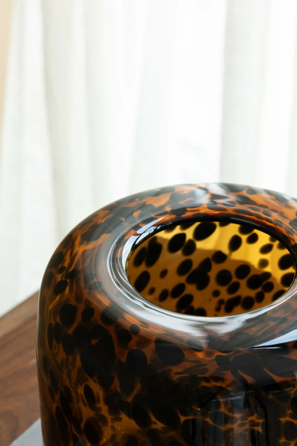 Brown and Amber Cheetah Print Glass Vase 7.9 Inch Short Cylinder Planter