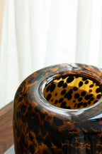 Brown and Amber Cheetah Print Glass Vase 7.9 Inch Short Cylinder Planter