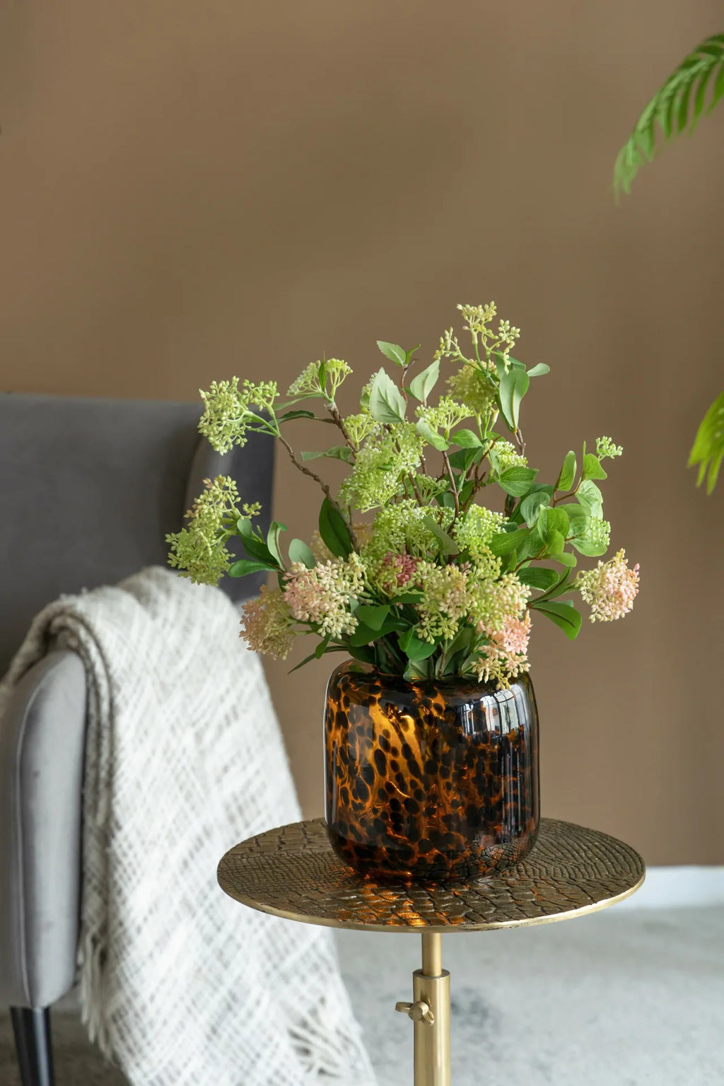Brown and Amber Cheetah Print Glass Vase 7.9 Inch Short Cylinder Planter