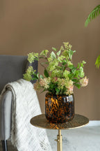 Brown and Amber Cheetah Print Glass Vase 7.9 Inch Short Cylinder Planter