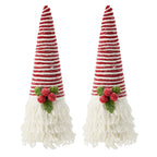 Christmas Yarn Cones Red White Frosted with Holly Berry Decor 2Pack