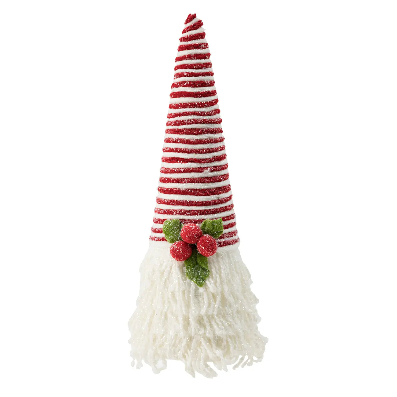 Christmas Yarn Cones Red White Frosted with Holly Berry Decor 2Pack