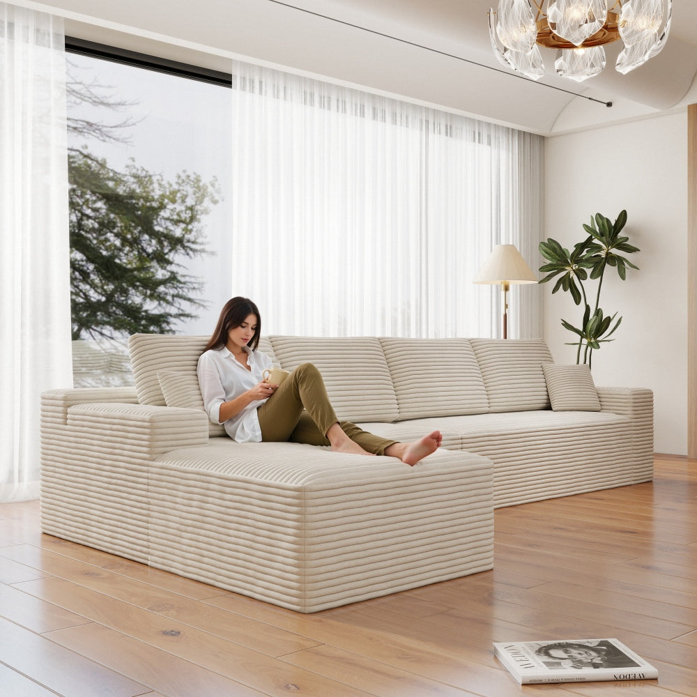 Corduroy Sectional Sofa L-Shape Chaise Boneless Pet-Friendly Couch