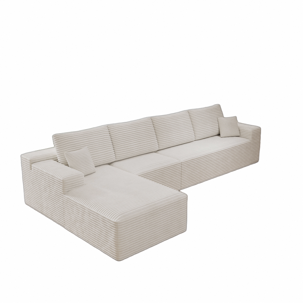 Corduroy Sectional Sofa L-Shape Chaise Boneless Pet-Friendly Couch