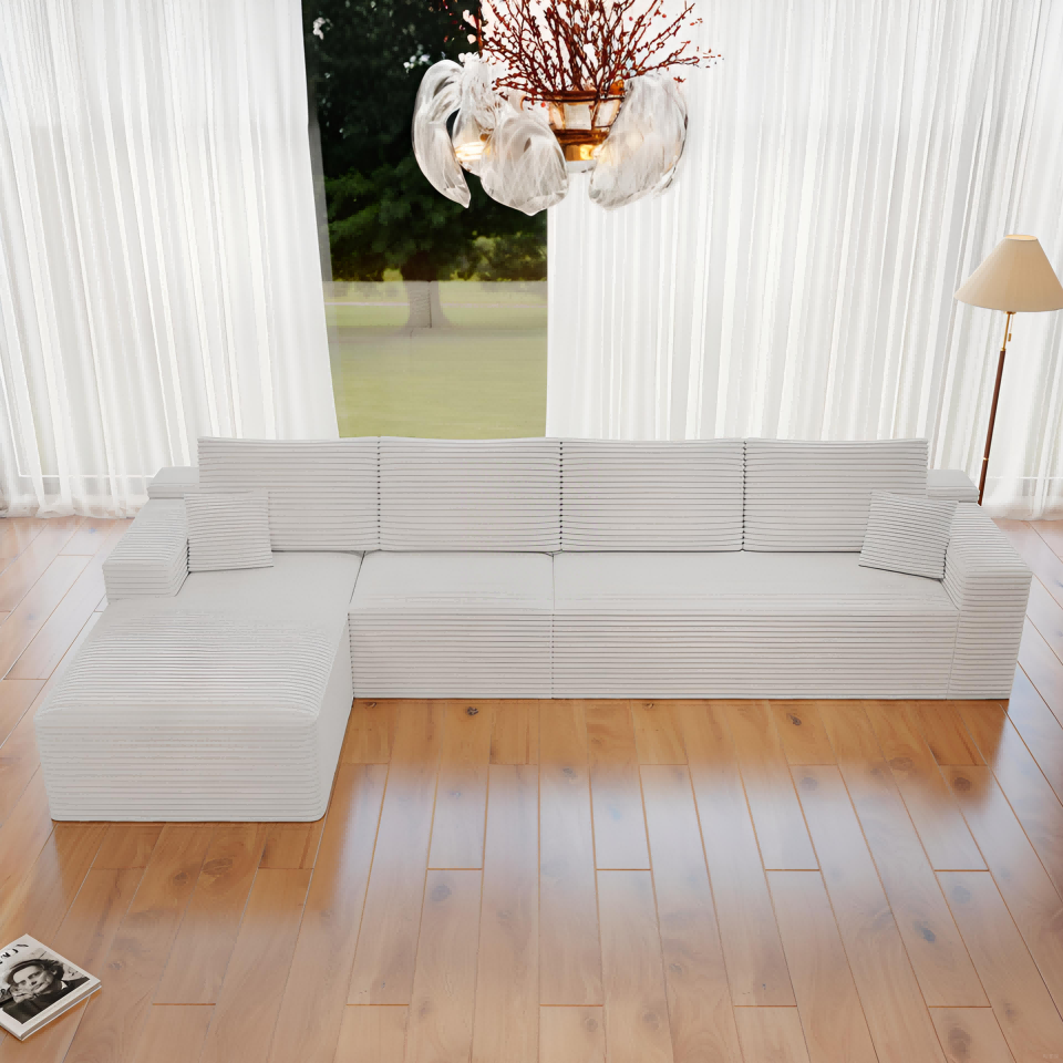 Corduroy Sectional Sofa L-Shape Chaise Boneless Pet-Friendly Couch