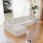 Corduroy Sectional Sofa L-Shape Chaise Boneless Pet-Friendly Couch