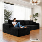 Corduroy Sectional Sofa L-Shape Chaise Boneless Pet-Friendly Couch
