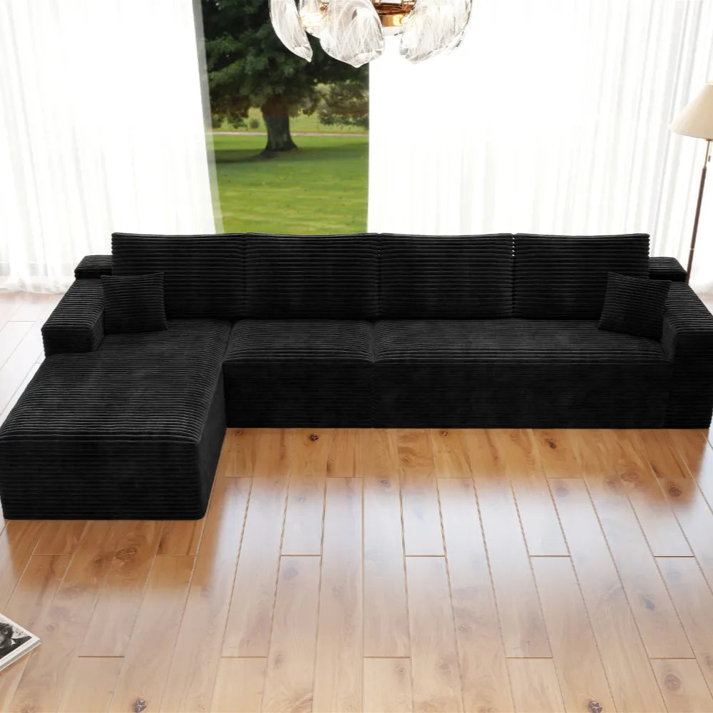Corduroy Sectional Sofa L-Shape Chaise Boneless Pet-Friendly Couch