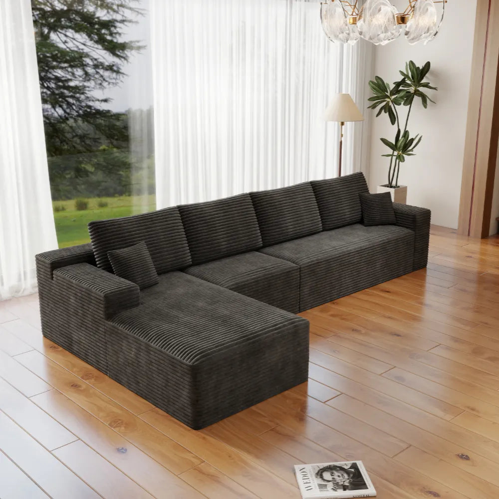 Corduroy Sectional Sofa L-Shape Chaise Boneless Pet-Friendly Couch