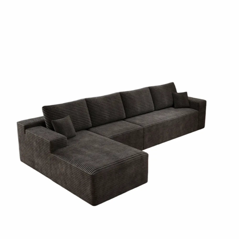 Corduroy Sectional Sofa L-Shape Chaise Boneless Pet-Friendly Couch