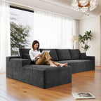 Corduroy Sectional Sofa L-Shape Chaise Boneless Pet-Friendly Couch