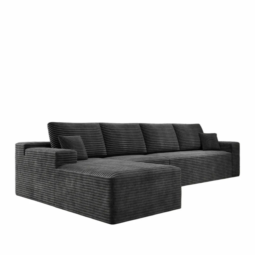 Corduroy Sectional Sofa L-Shape Chaise Boneless Pet-Friendly Couch