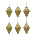 Diamond Christmas Ornaments Set of 6 in Gold Glass with Ribbed Texture