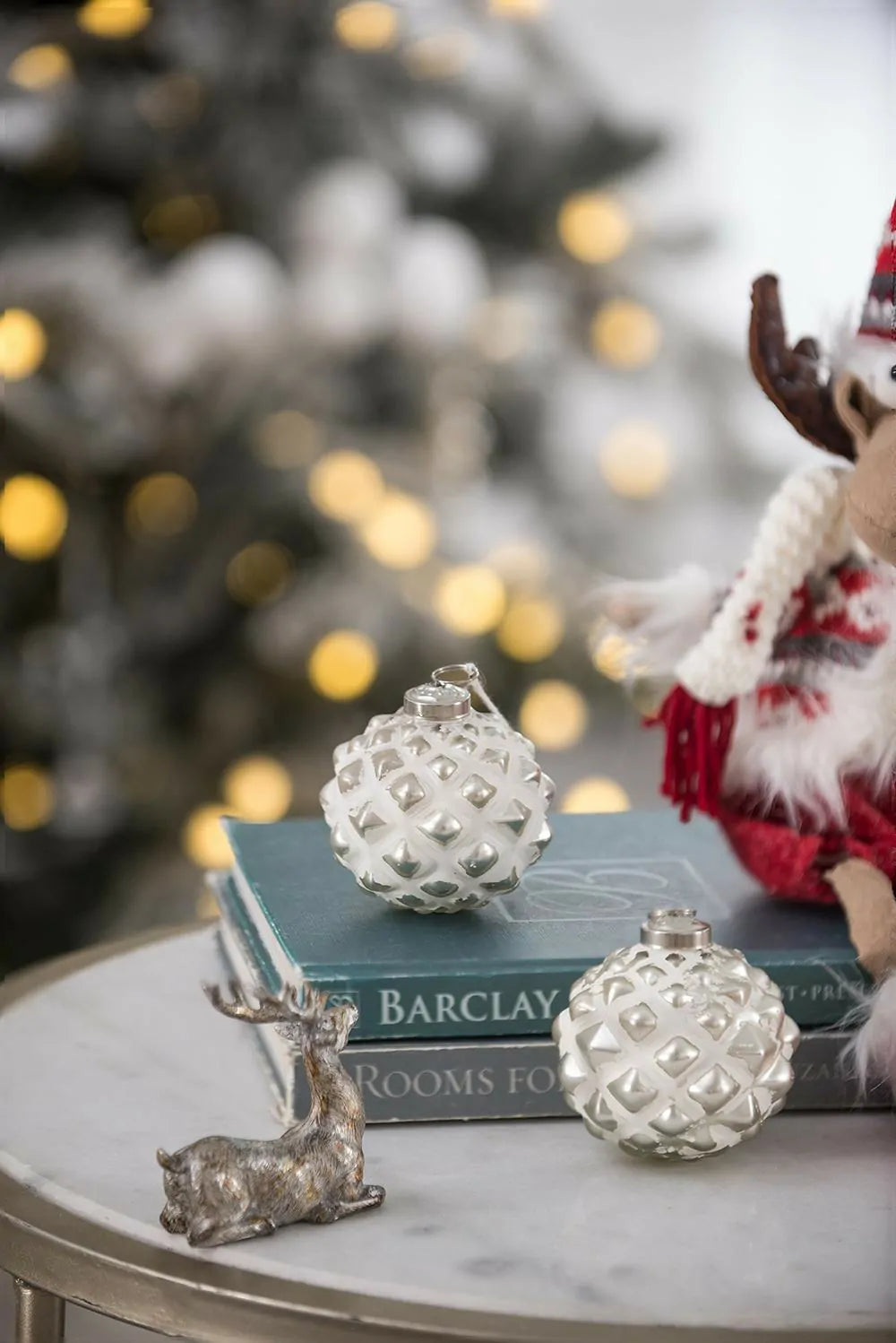 Frosted Glass Christmas Baubles with 3D Diamond Design 12 Pack