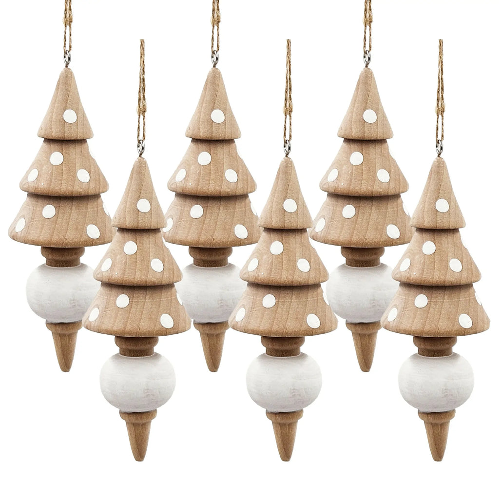 Eucalyptus Christmas Ornaments Set of 6 Wooden Icicle with Polka Dots