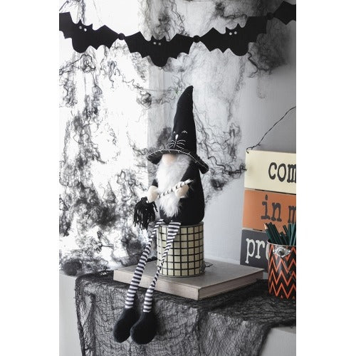 Fabric Sitting Gnome With BroomstickandLong Legs Halloween Decor