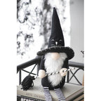 Fabric Sitting Gnome With BroomstickandLong Legs Halloween Decor