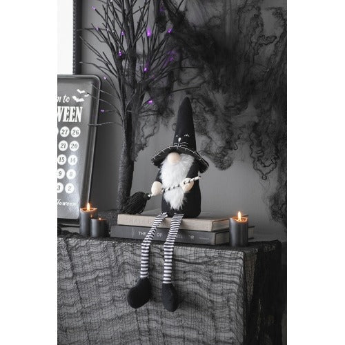 Fabric Sitting Gnome With BroomstickandLong Legs Halloween Decor