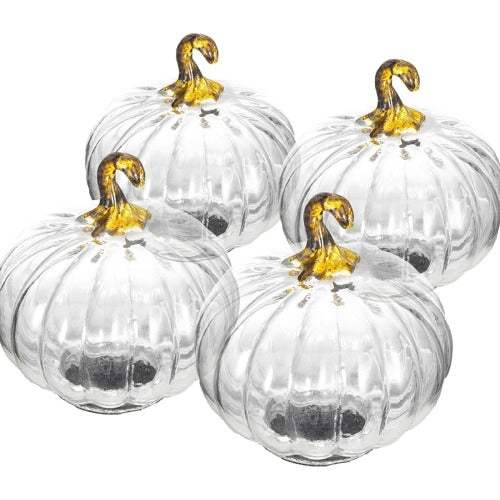 4 Pcs Fall Glass Pumpkin Ornaments - Thanksgiving and Harvest Decor
