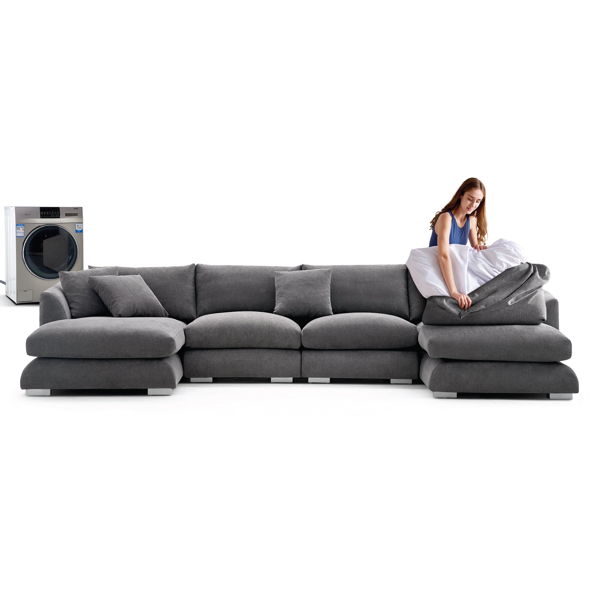 Feathers U-Shaped Sectional Couch 140-200 Inches
