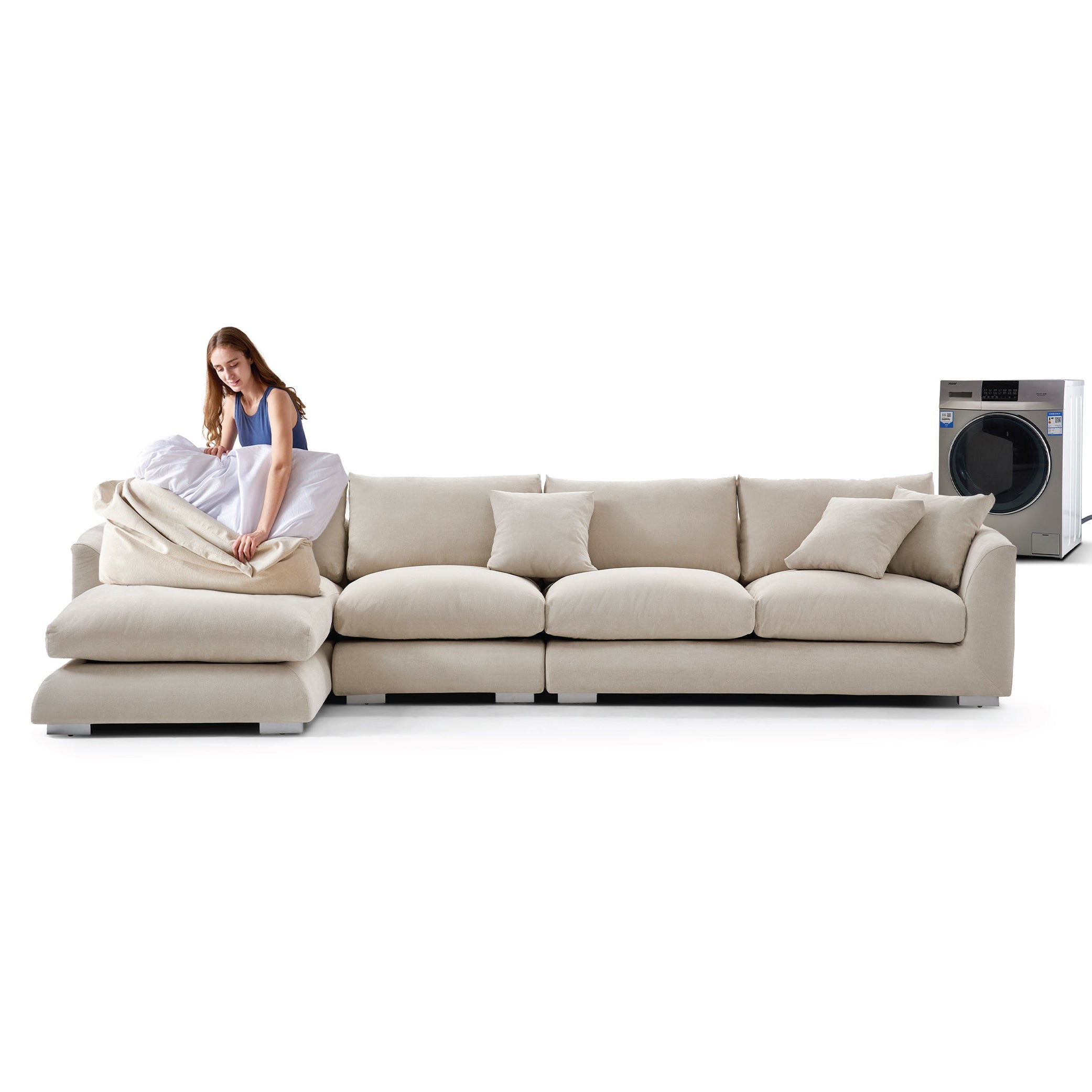 Feathers Sectional Couch Chaise Lounge 88-170 Inches
