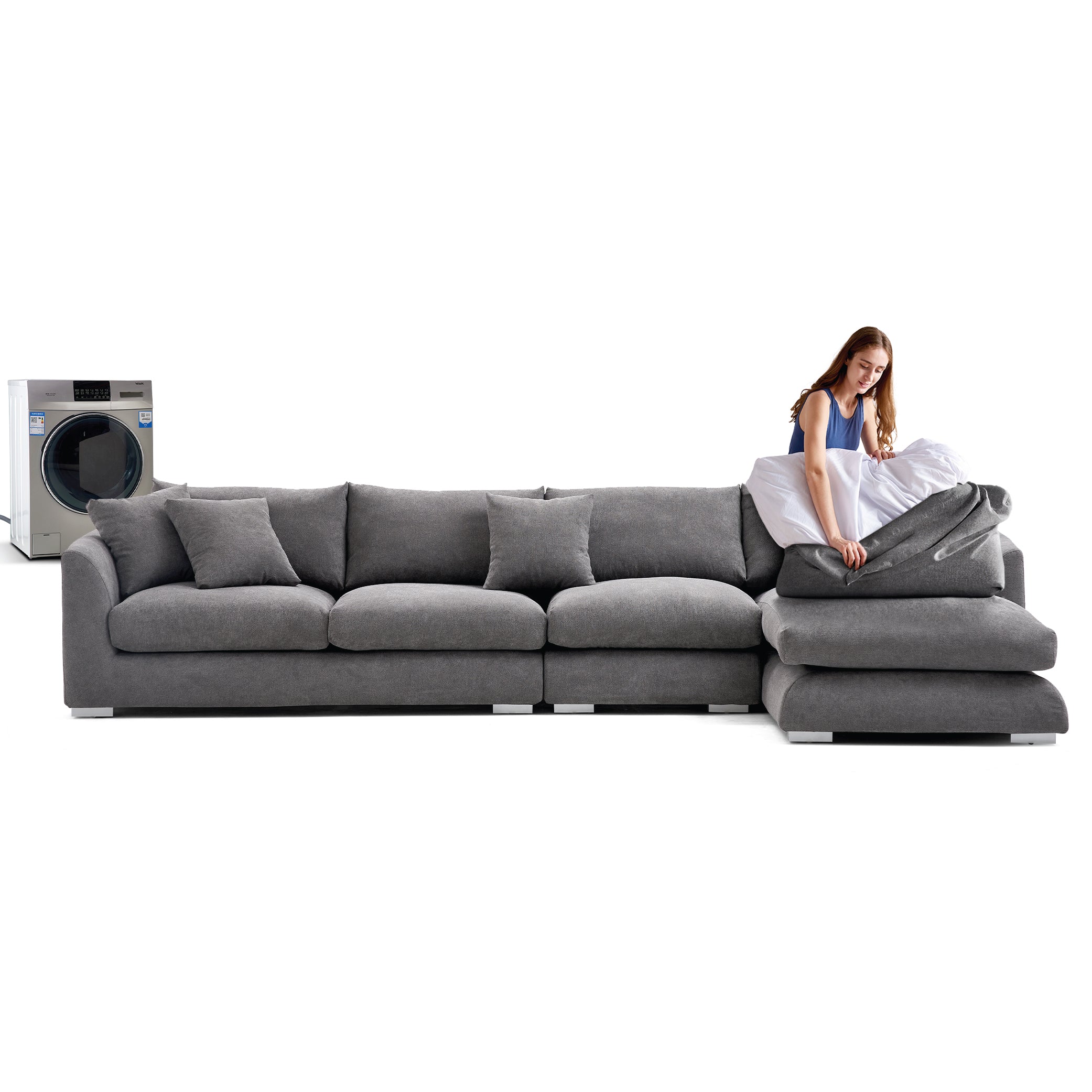 Feathers Sectional Couch Chaise Lounge 88-170 Inches