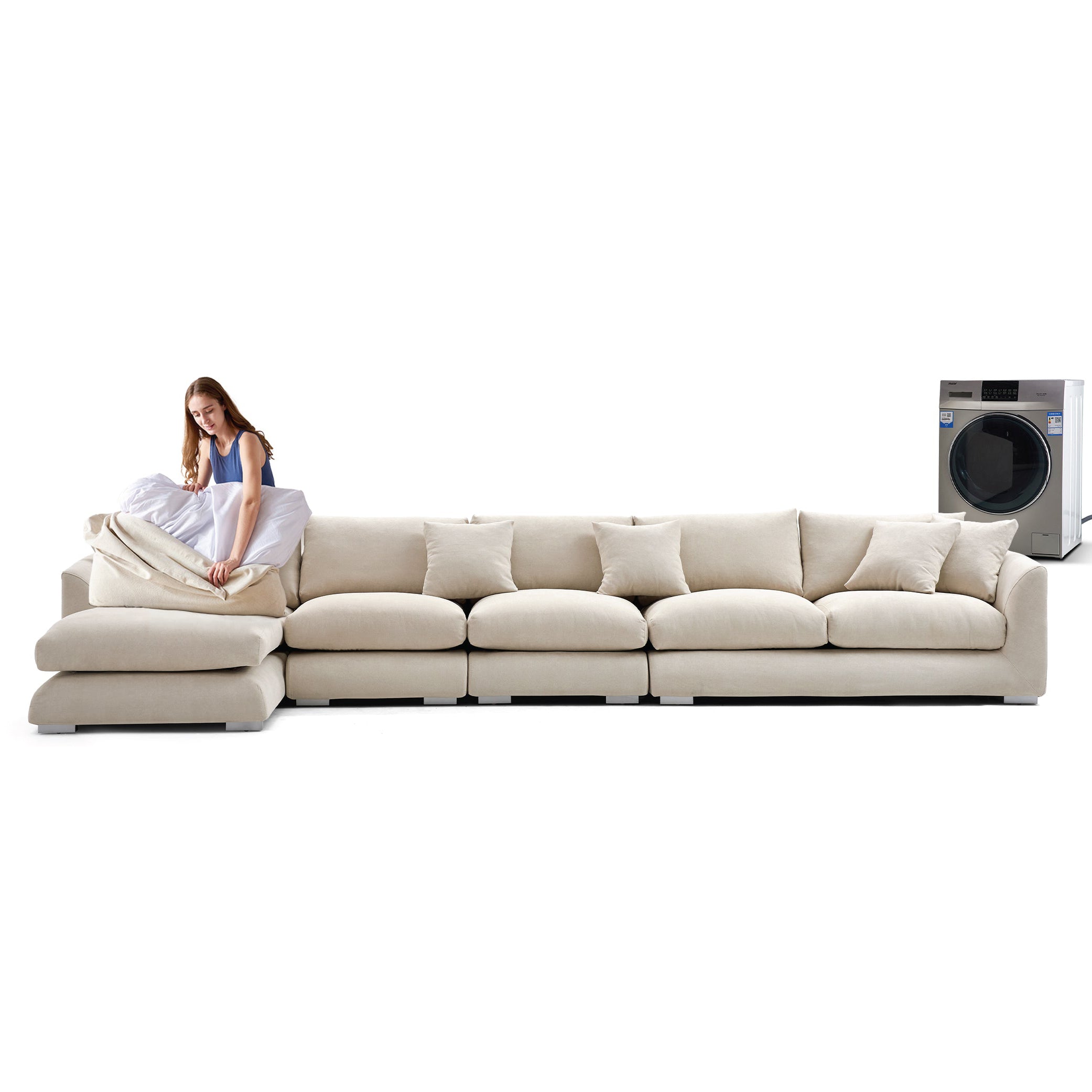 Feathers Sectional Couch Chaise Lounge 88-170 Inches