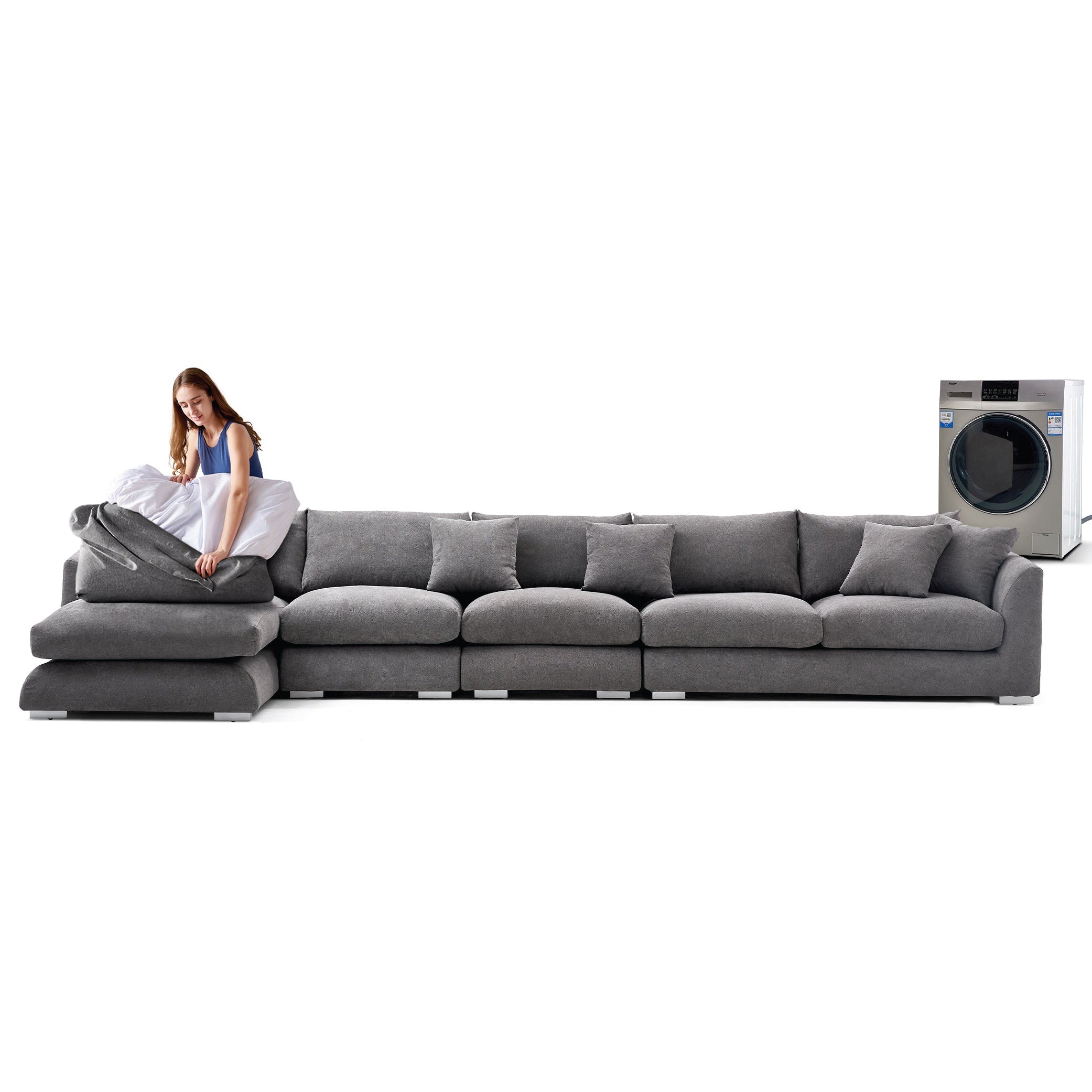 Feathers Sectional Couch Chaise Lounge 88-170 Inches