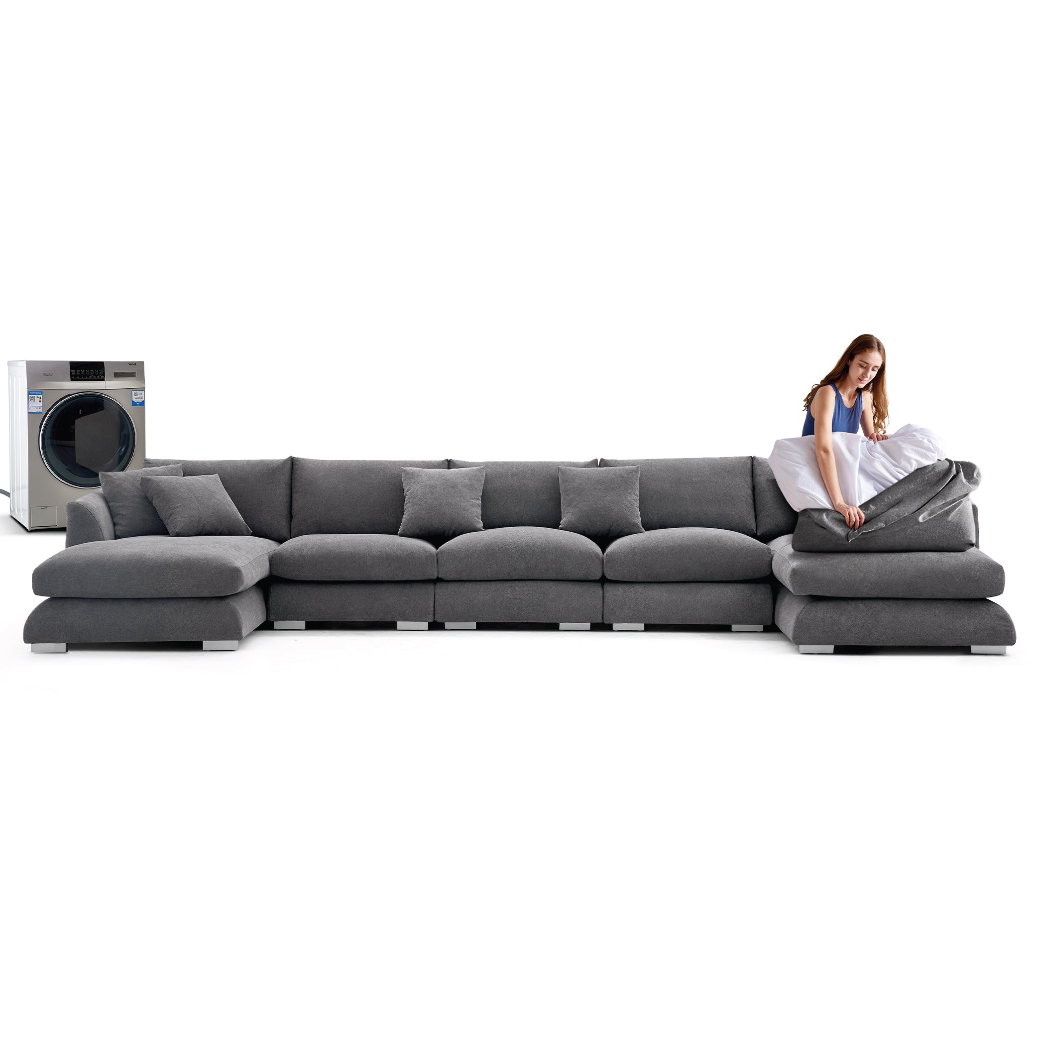 Feathers U-Shaped Sectional Couch 140-200 Inches