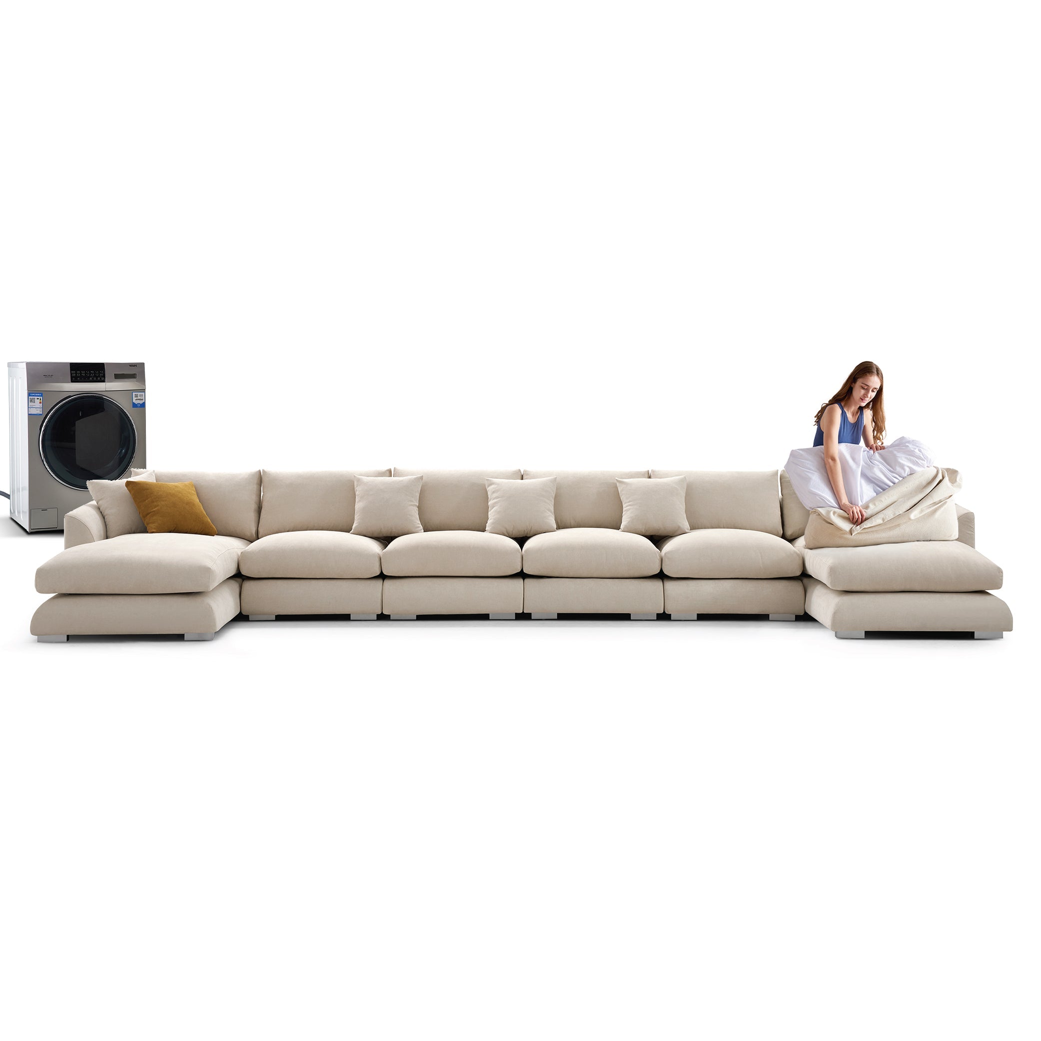 Feathers U-Shaped Sectional Couch 140-200 Inches