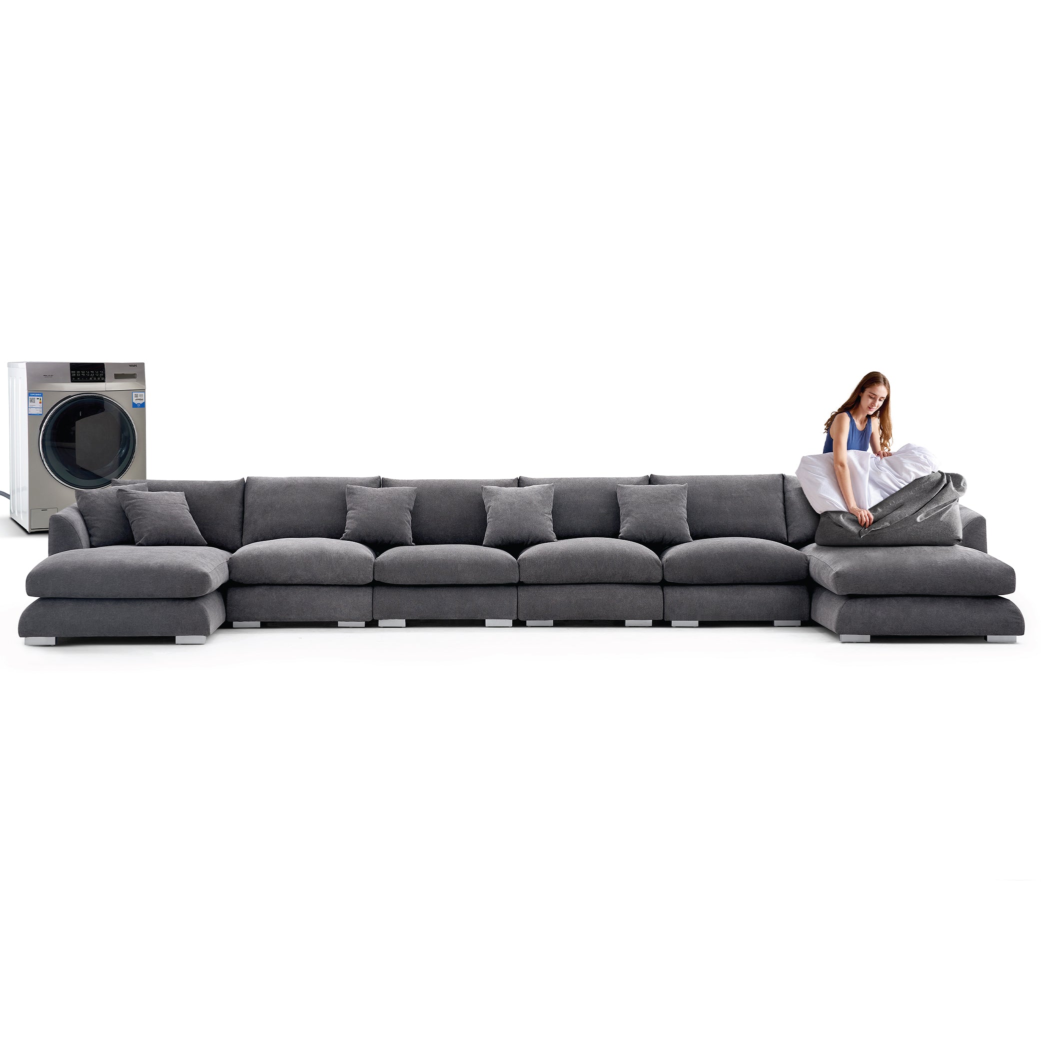 Feathers U-Shaped Sectional Couch 140-200 Inches