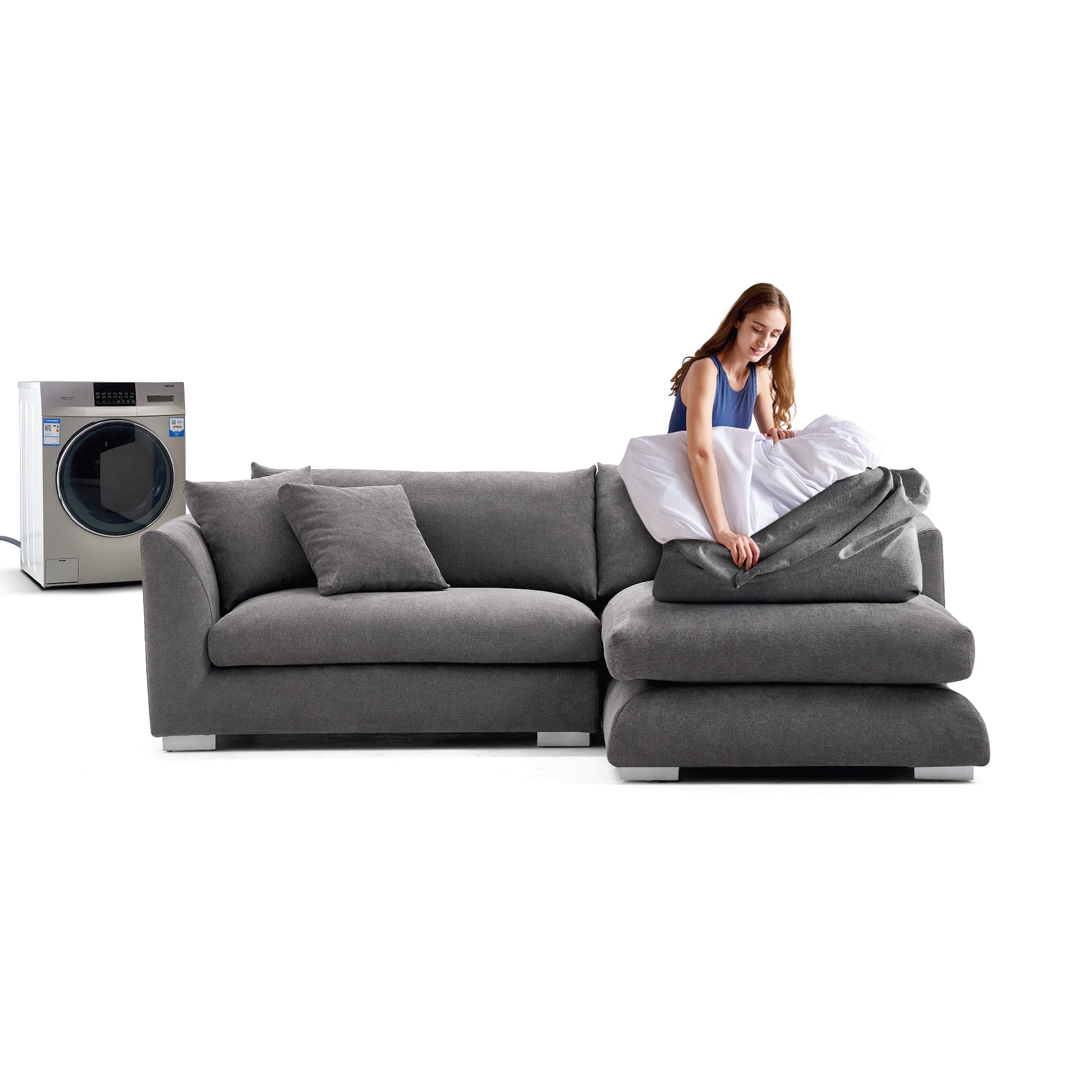 Feathers Sectional Couch Chaise Lounge 88-170 Inches