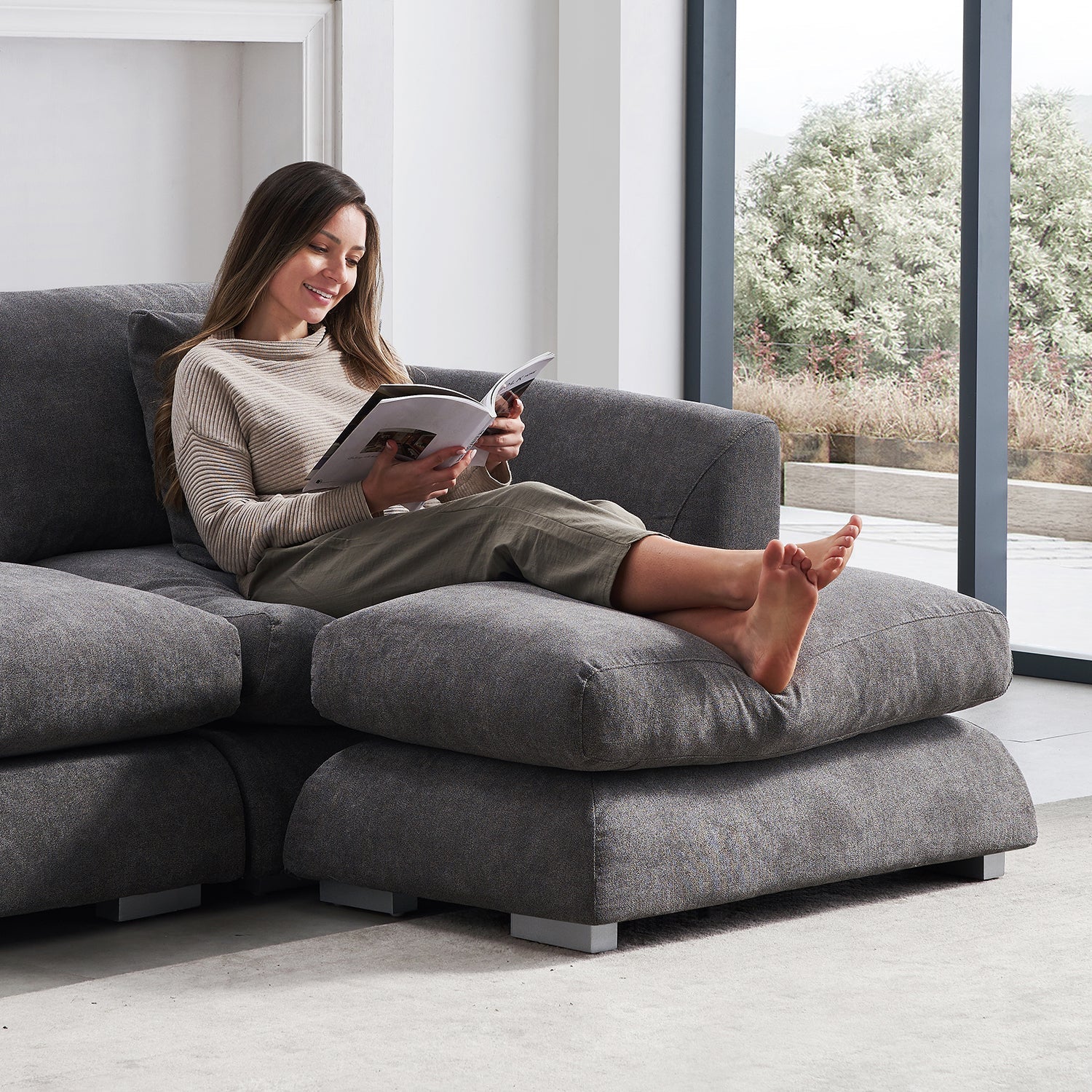 Feathers Sofa Ottoman - 35 Inches