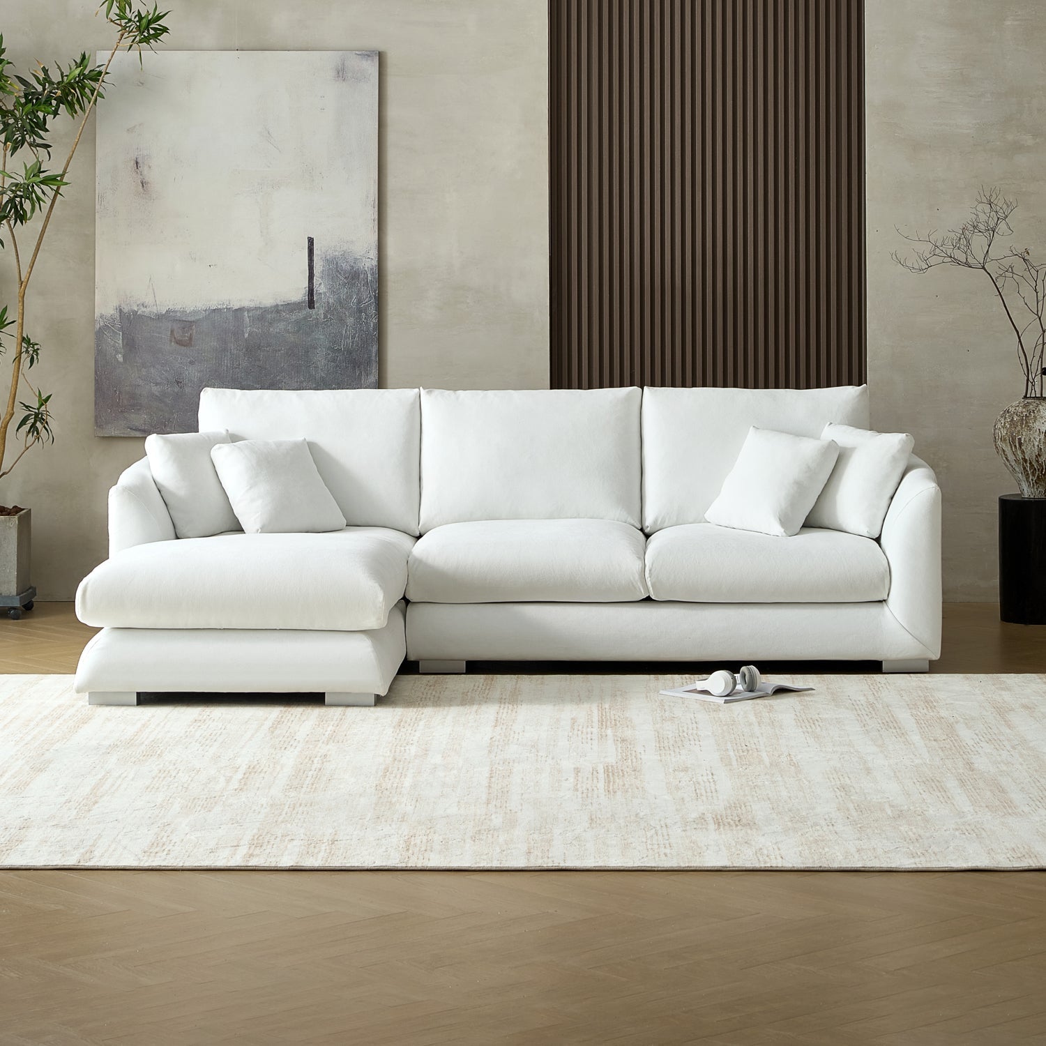 Feathers Sectional Couch Chaise Lounge 88-170 Inches