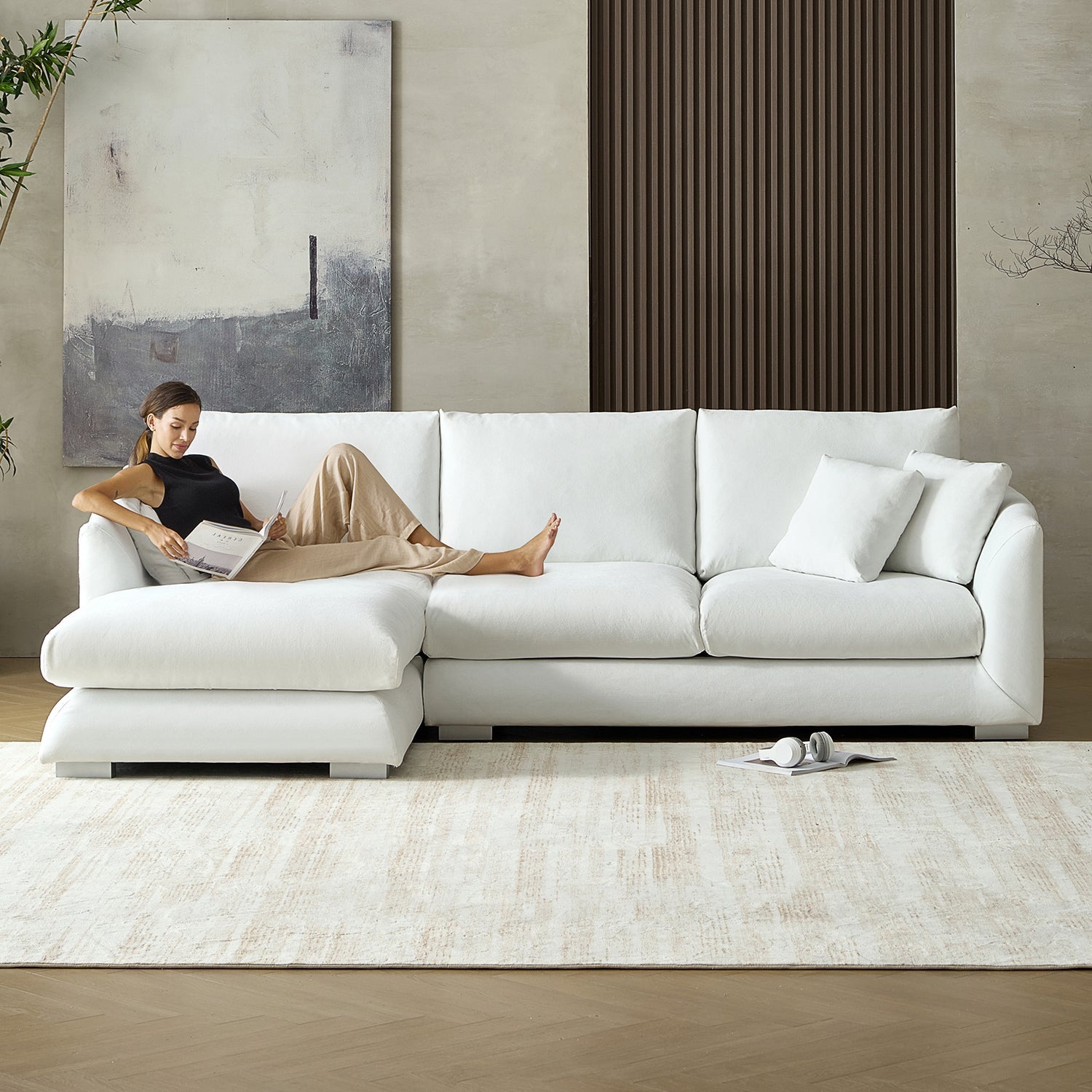 Feathers Sectional Couch Chaise Lounge 88-170 Inches