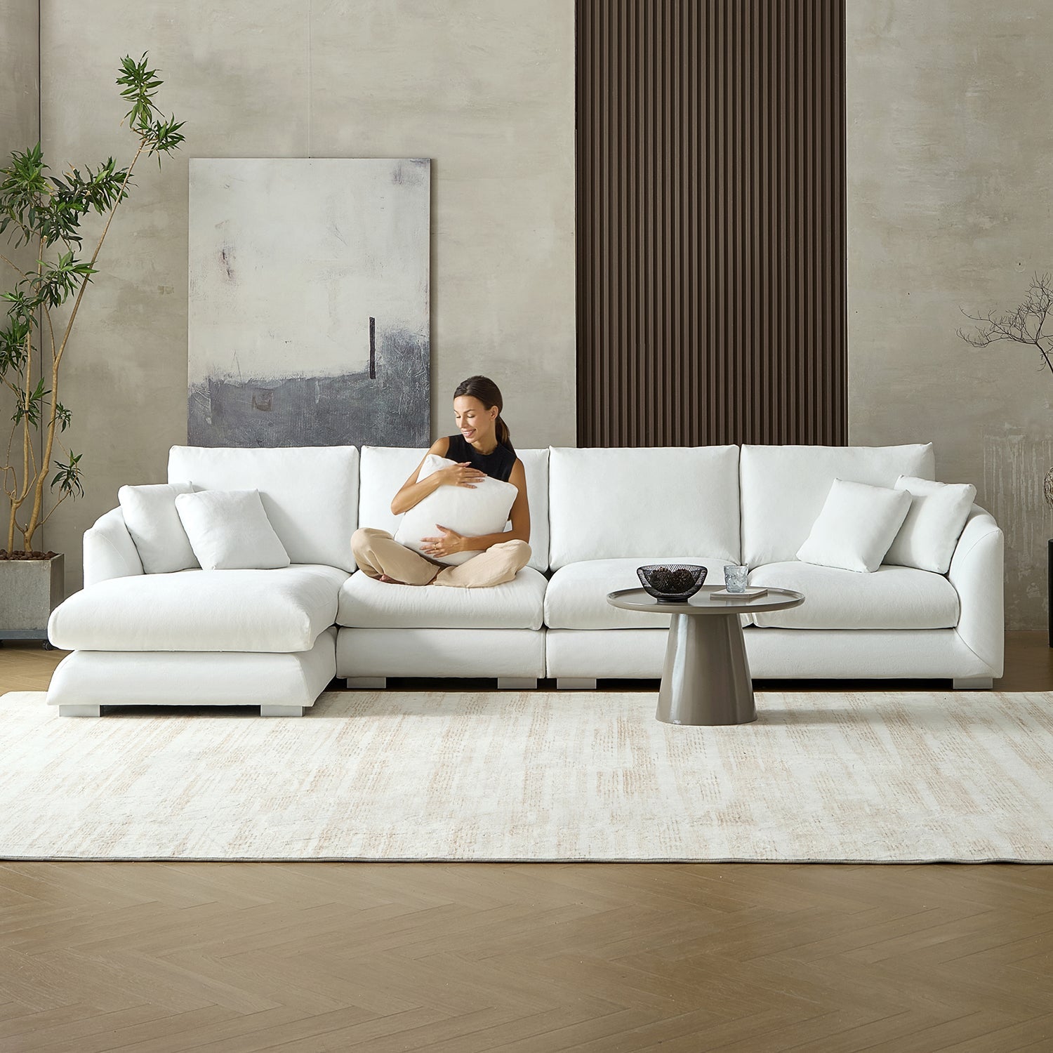 Feathers Sectional Couch Chaise Lounge 88-170 Inches
