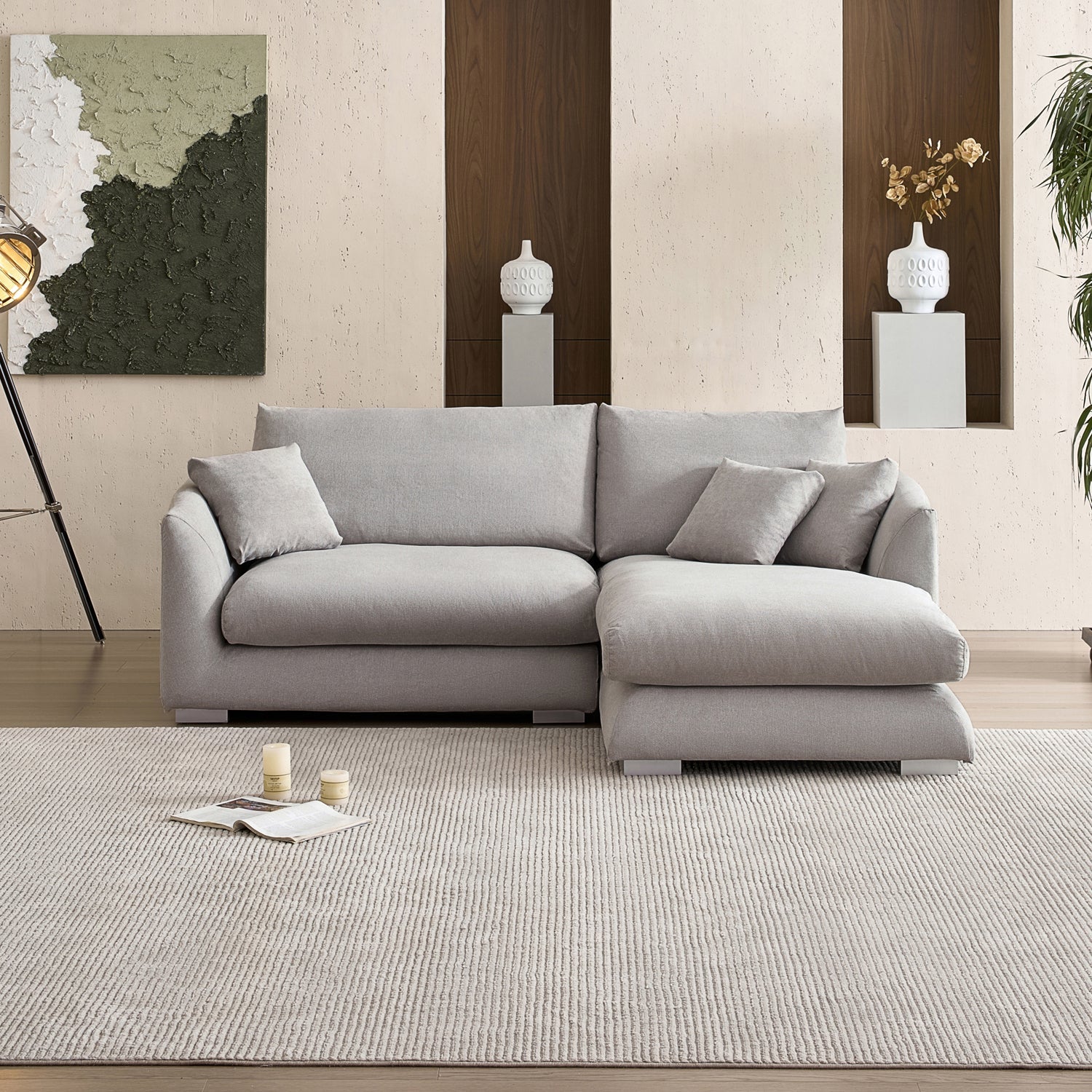Feathers Sectional Couch Chaise Lounge 88-170 Inches