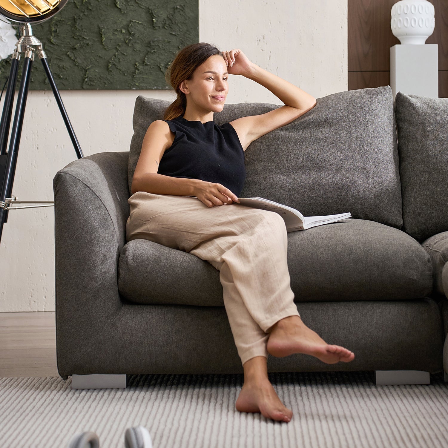 Feathers Sectional Couch Chaise Lounge 88-170 Inches