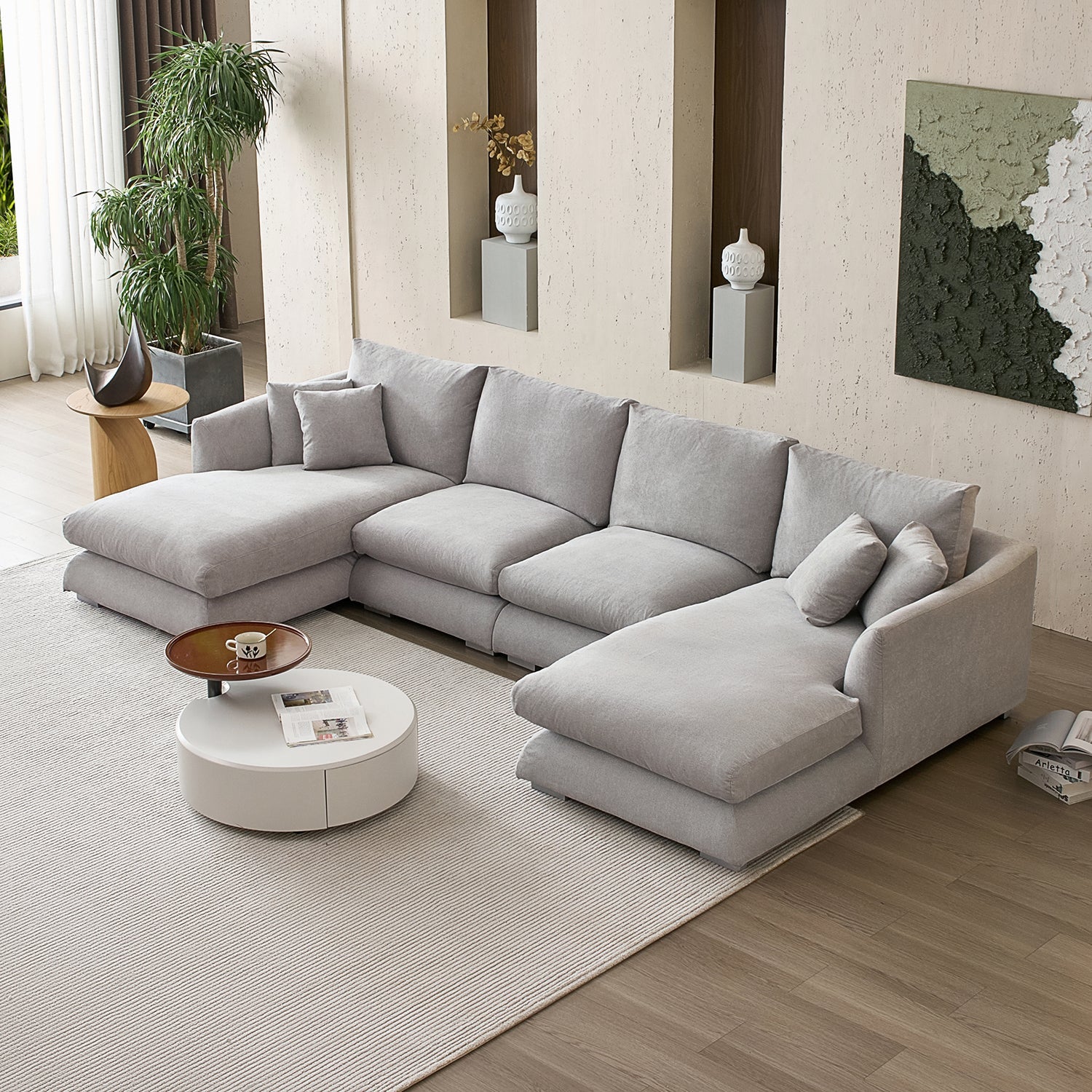Feathers U-Shaped Sectional Couch 140-200 Inches