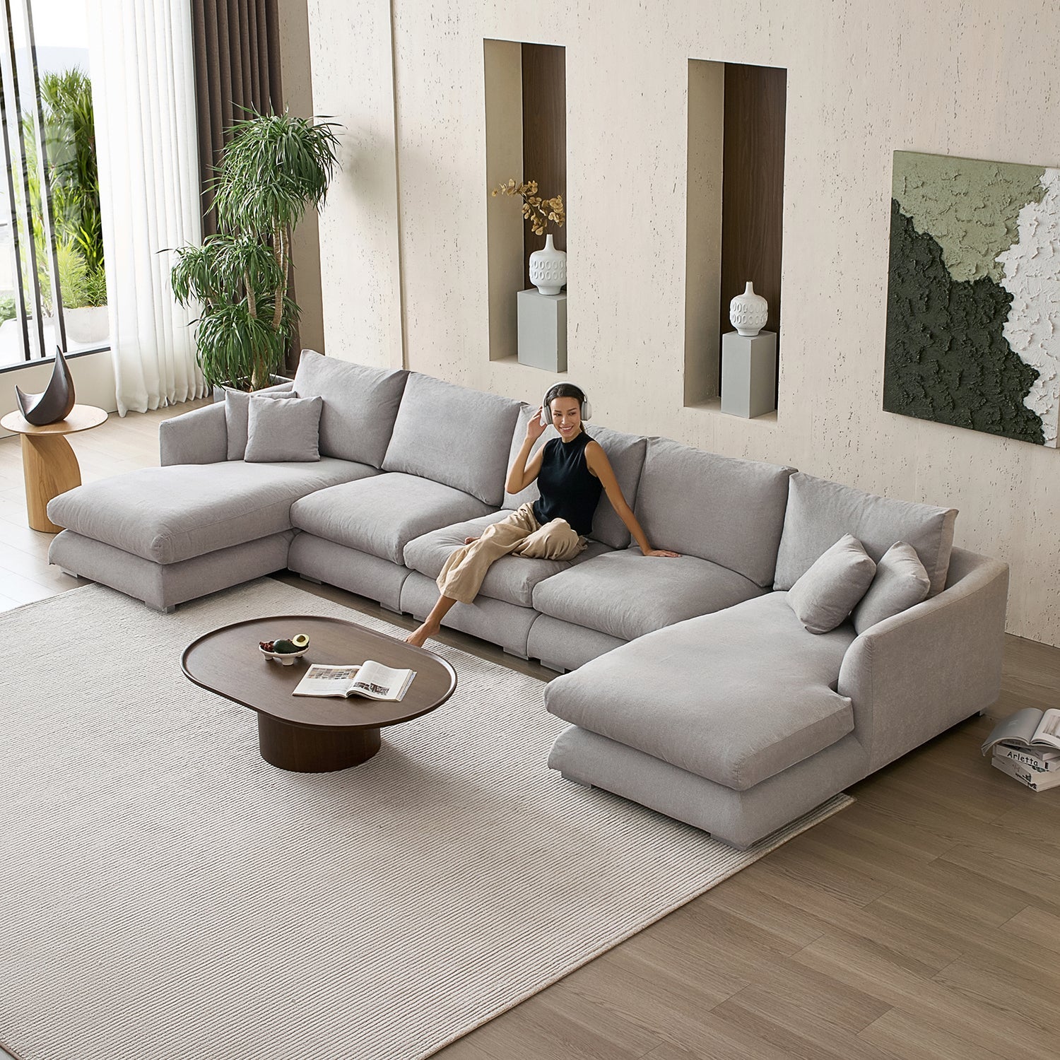 Feathers U-Shaped Sectional Couch 140-200 Inches