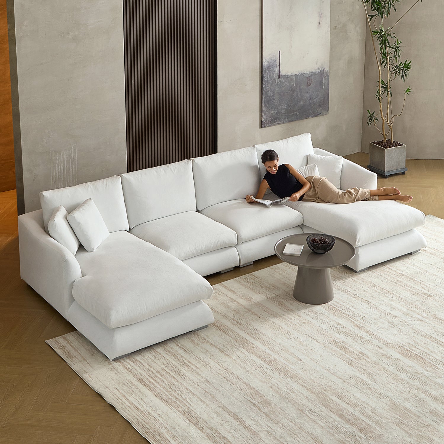 Feathers U-Shaped Sectional Couch 140-200 Inches